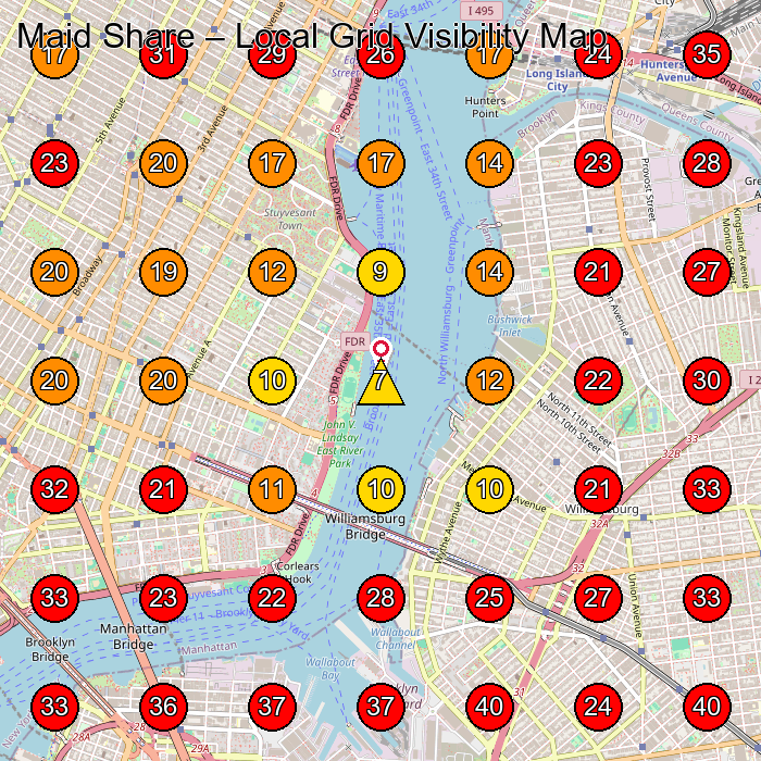 Maid Share GeoGrid visibility map for House Cleaning Service in Brooklyn